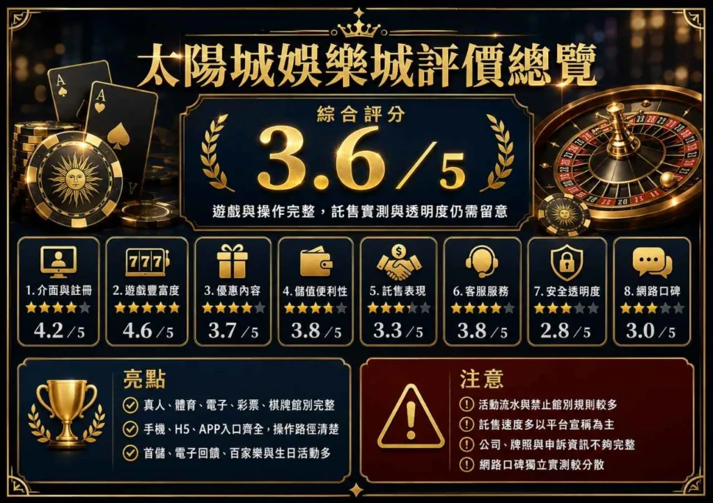2026太陽城娛樂城評價|特色優勢、平台使用心得、網友實測評分 1 太陽城娛樂城評價