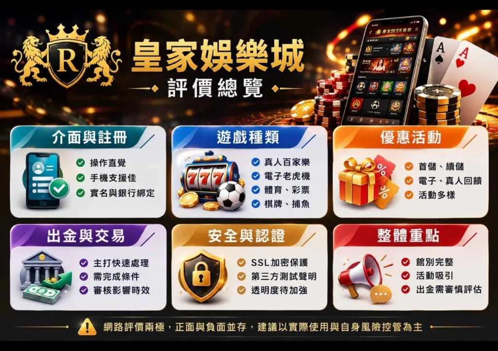 2026皇家娛樂城評價懶人包|平台體驗實測、遊戲種類、優惠、出金與品牌爭議 1 皇家娛樂城評價懶人包